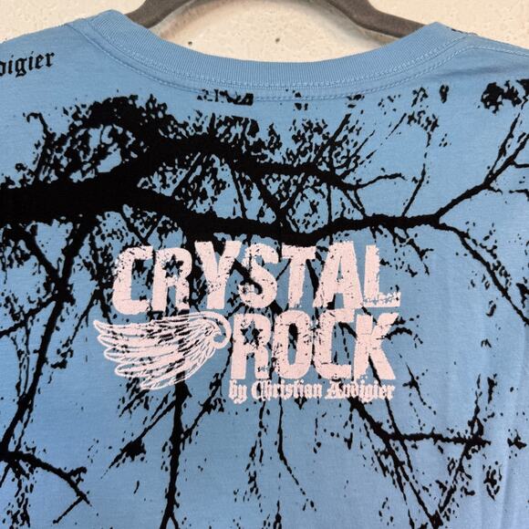 Christian Audigier Crystal Rock Top Womens Medium Crane Blossom Y2K Tunic Shirt - Picture 10 of 14